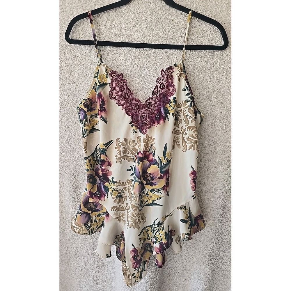Vintage Delicates‎ Ivory Floral Satin Lingerie Bodysuit Size M Jumper One Piece
